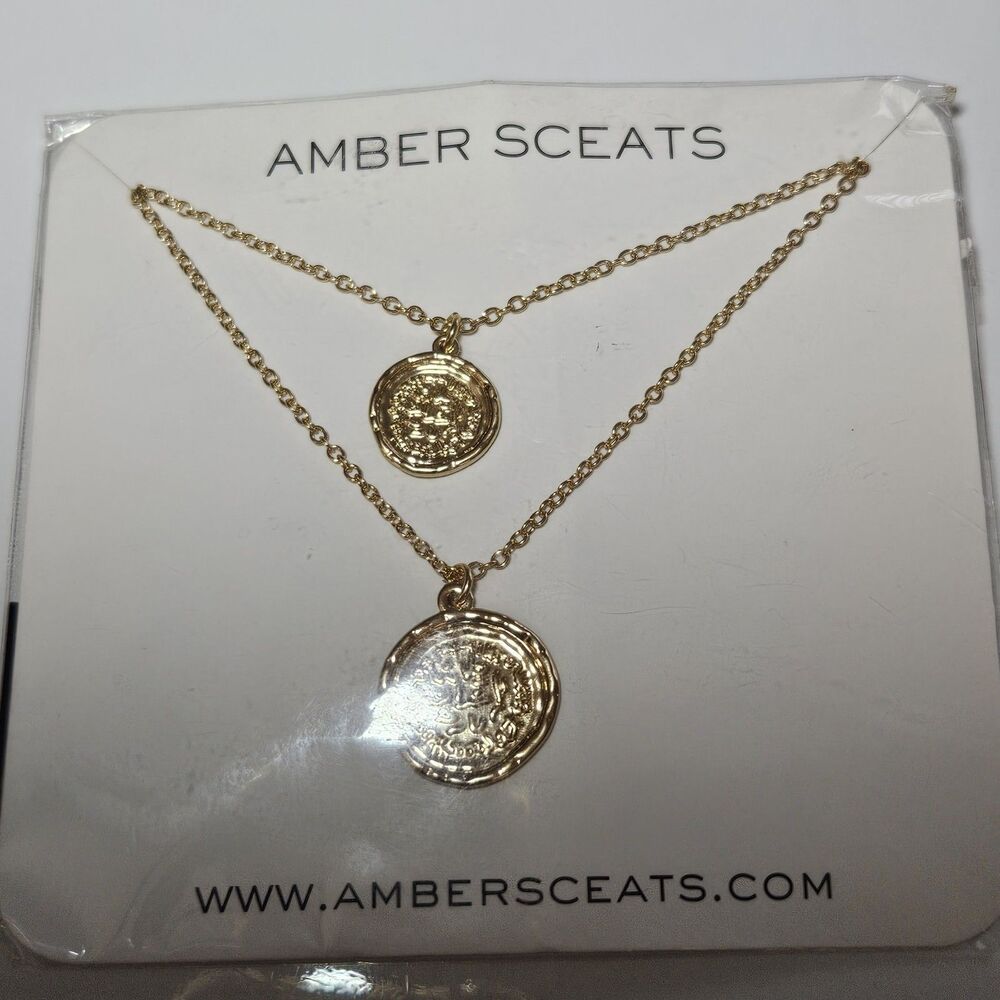 Amber Sceats Double Coin Layered Gold Tone Necklace Costume Australia